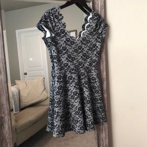 Flair Lace Looking Dress with Scalloped Neck